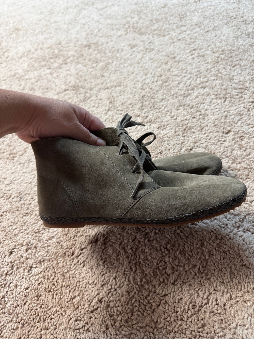 Aetrex Olive Green Suede Lace-Up Ankle Booties